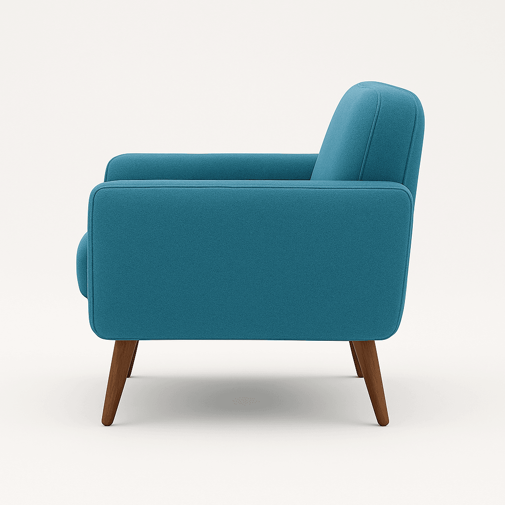 Nova Blue upholstered arm chair side profile