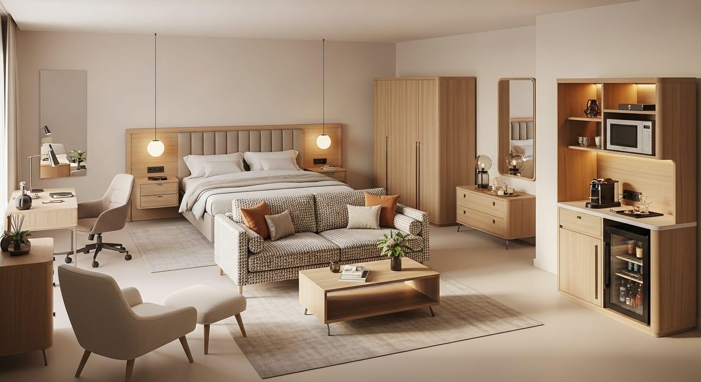 Completed hotel guestroom and restaurant dining installations from the DMD project portfolio