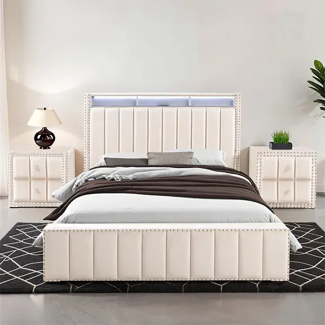 Contemporary Beige Bedroom Set — Bed Frame, main view