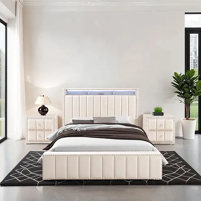 Contemporary Beige Bedroom Set — Bed Frame, view 3