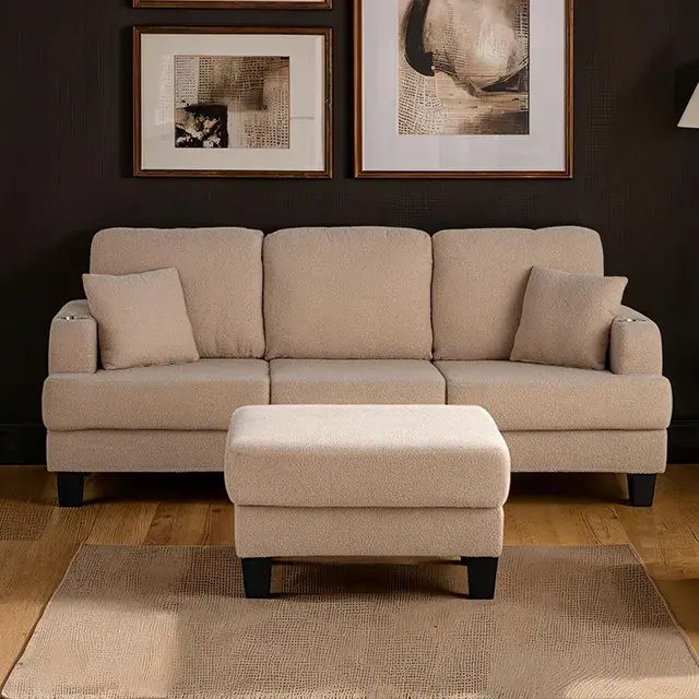 Contemporary Beige Loveseat — Sofa, view 5