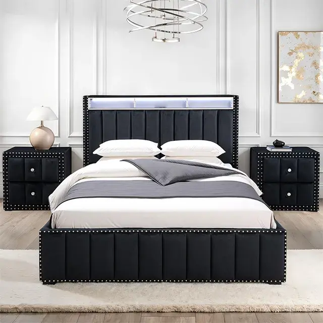 Contemporary Black Bedroom Set — Bed Frame, view 2