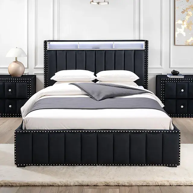 Contemporary Black Nightstand (Farese) — Nightstand, main view
