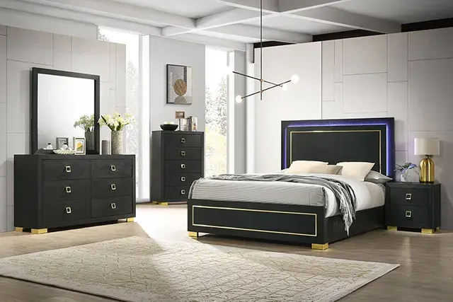 Contemporary Black Nightstand (Latimer) — Nightstand, view 2