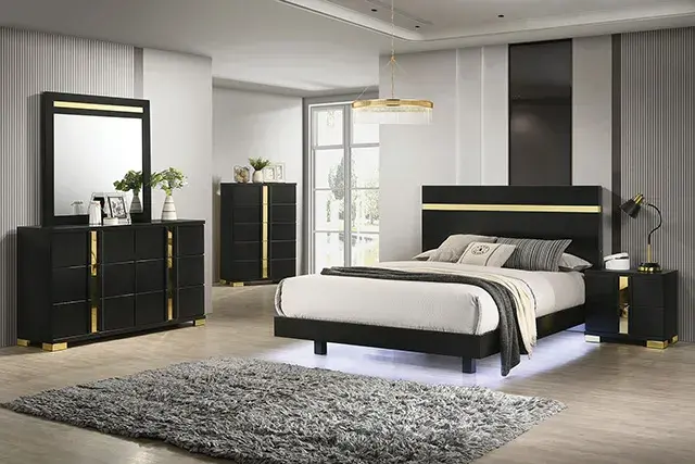 Contemporary Black/Gold Nightstand — Nightstand, view 2
