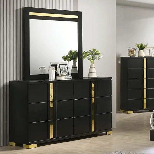 Contemporary Black/Gold Nightstand — Nightstand, view 3