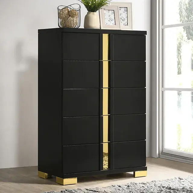 Contemporary Black/Gold Nightstand — Nightstand, view 5