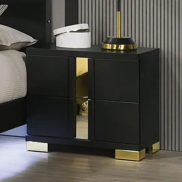 Contemporary Black/Gold Nightstand — Nightstand, view 6