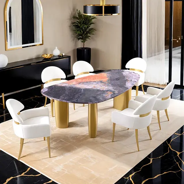 Contemporary Black/Gray/Matte Gold Dining Set — Dining Table, main view