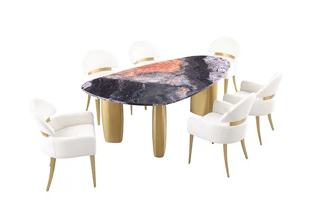 Contemporary Black/Gray/Matte Gold Dining Set — Dining Table, view 4