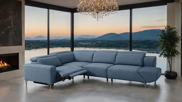 Contemporary Blue Power Reclining Sectional — Sofa, view 2