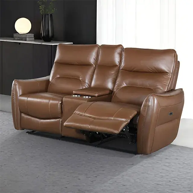 Contemporary Caramel Brown Power Reclining Loveseat — Sofa, view 5