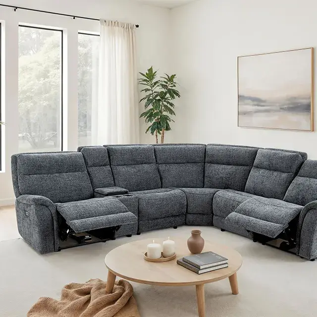Contemporary Charcoal Gray Power Reclining Sectional — Sofa, main view