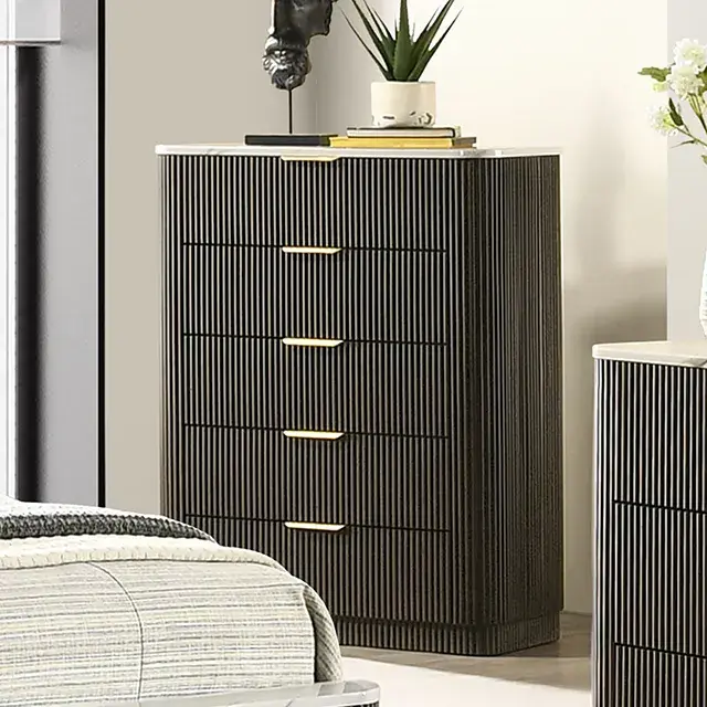 Contemporary Dark Walnut Nightstand — Nightstand, view 6