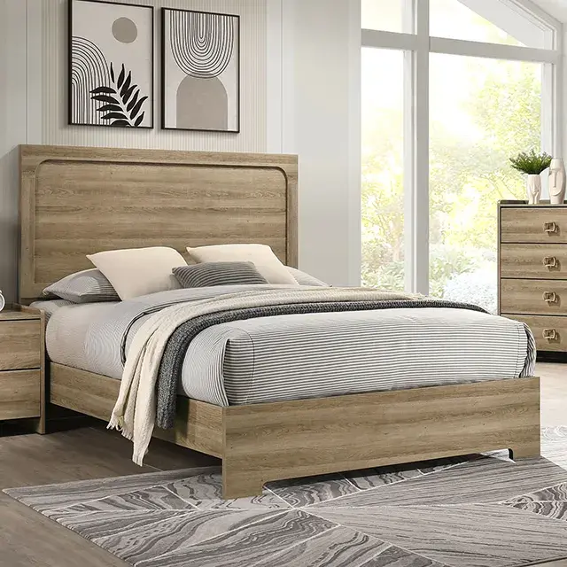 Contemporary Dusty Oak Bedroom Set — Bed Frame, main view