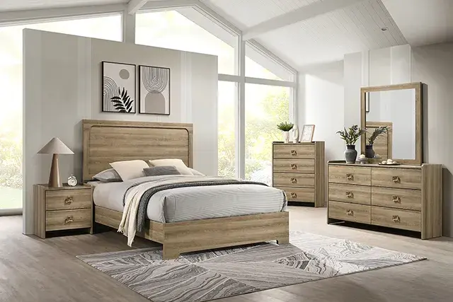 Contemporary Dusty Oak Bedroom Set — Bed Frame, view 2