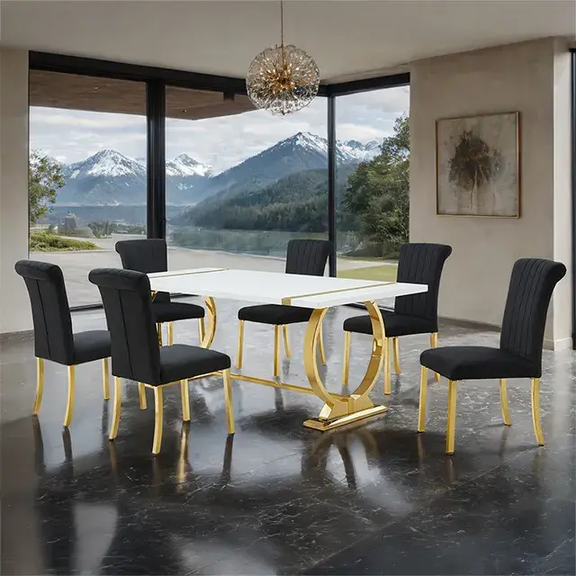 Contemporary Gold/Black Dining Set — Dining Table, view 2