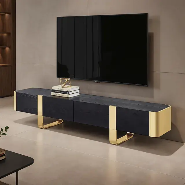 Contemporary Gold/Black TV Console — TV Unit, view 3