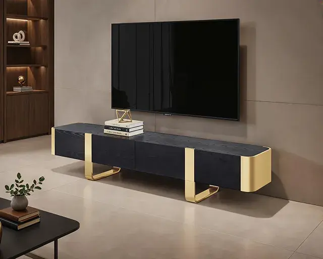 Contemporary Gold/Black TV Console — TV Unit, main view