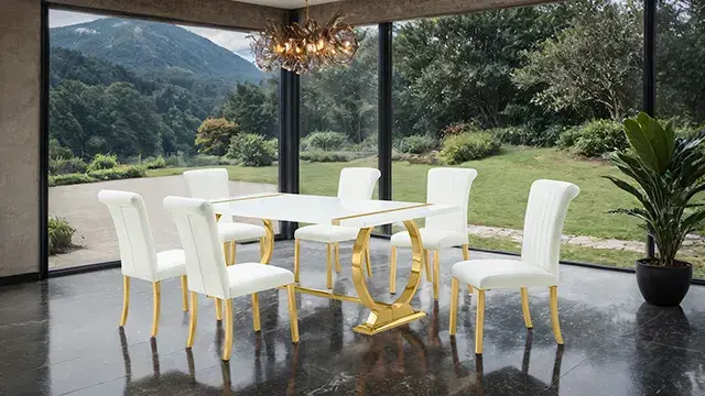Contemporary Gold/White Dining Set — Dining Table, view 3