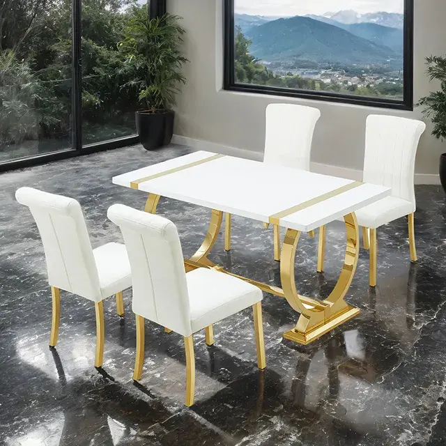 Contemporary Gold/White Dining Set (Holstebro) — Dining Table, view 2