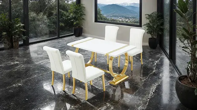Contemporary Gold/White Dining Set (Holstebro) — Dining Table, view 3