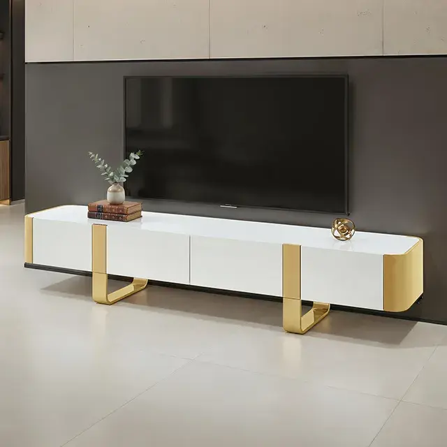 Contemporary Gold/White TV Console, custom commercial furniture by DMD Furnishing