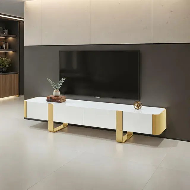 Contemporary Gold/White TV Console — TV Unit, view 3