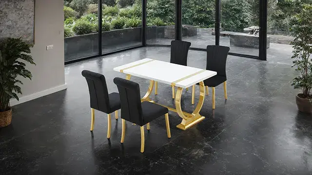 Contemporary Gold/White/Black Dining Set — Dining Table, view 3