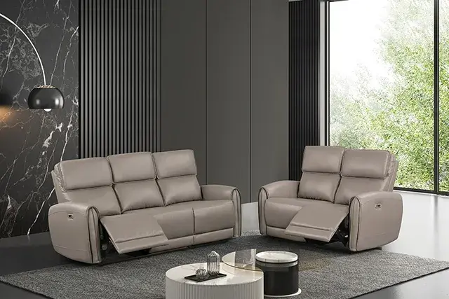 Contemporary Light Brown Power Reclining Loveseat — Sofa, main view