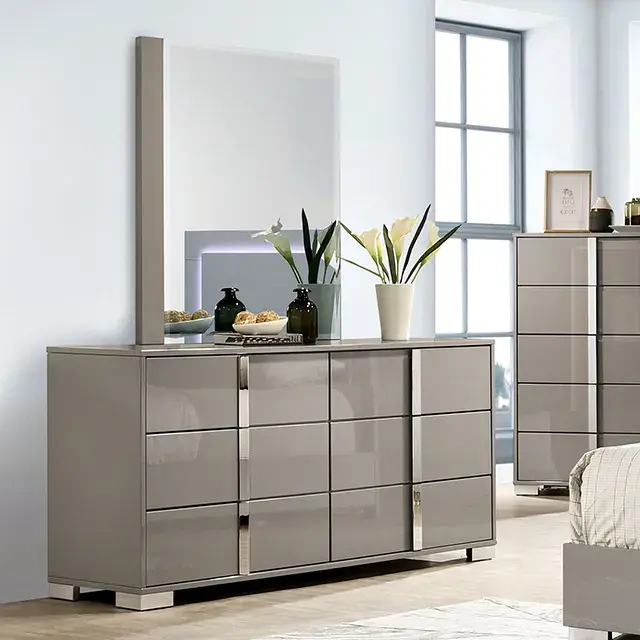 Contemporary Light Taupe Nightstand — Nightstand, view 3