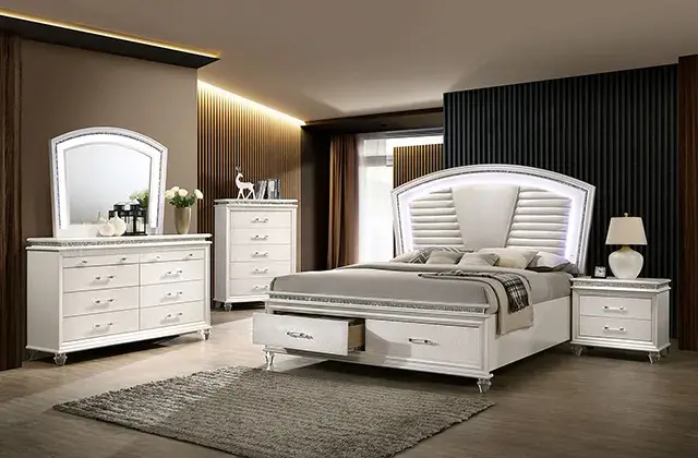 Contemporary Pearl White Nightstand — Nightstand, view 2