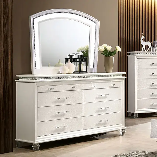 Contemporary Pearl White Nightstand — Nightstand, view 3