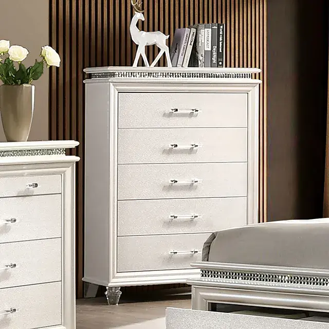 Contemporary Pearl White Nightstand — Nightstand, view 4
