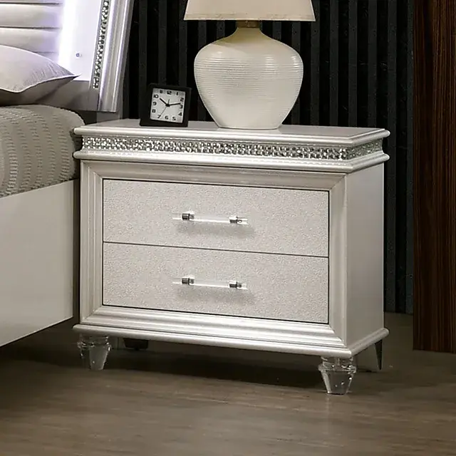 Contemporary Pearl White Nightstand — Nightstand, view 5