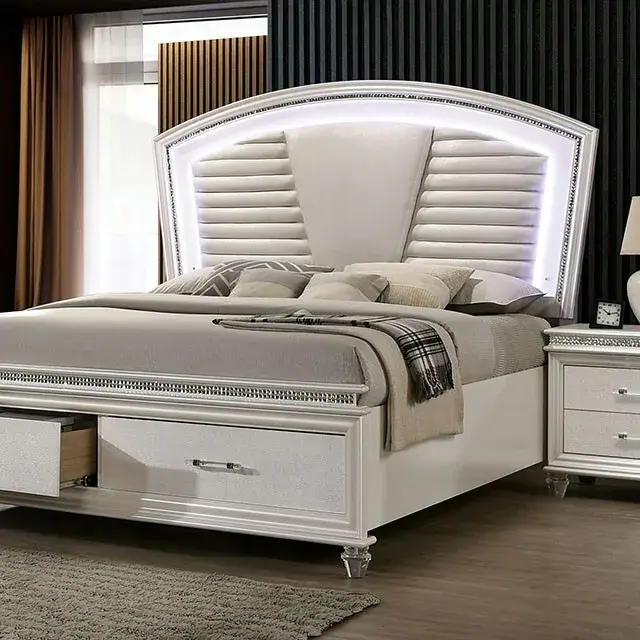 Contemporary Pearl White, White Queen Bedroom Set — Bed Frame, main view