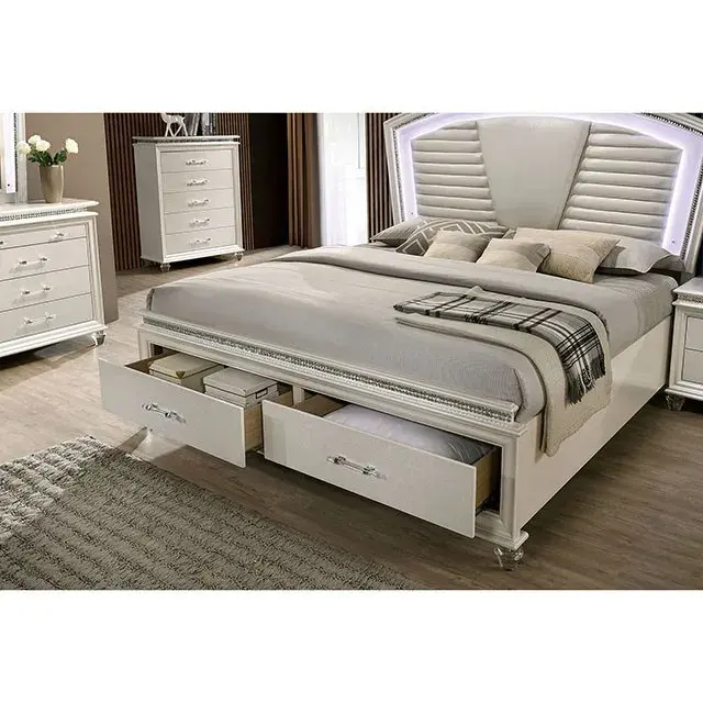 Contemporary Pearl White, White Queen Bedroom Set — Bed Frame, view 2
