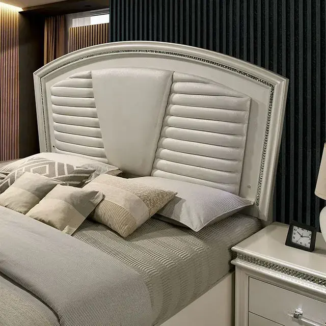 Contemporary Pearl White, White Queen Bedroom Set — Bed Frame, view 3