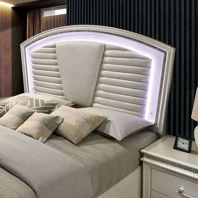 Contemporary Pearl White, White Queen Bedroom Set — Bed Frame, view 4