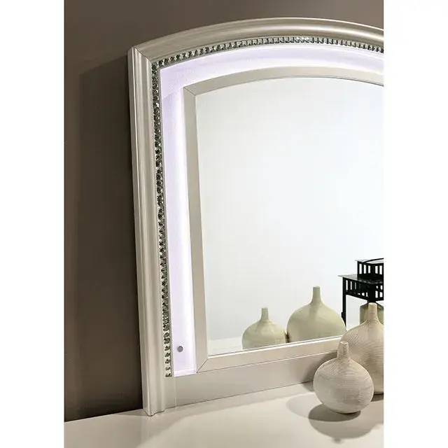 Contemporary Pearl White, White Queen Bedroom Set — Bed Frame, view 5