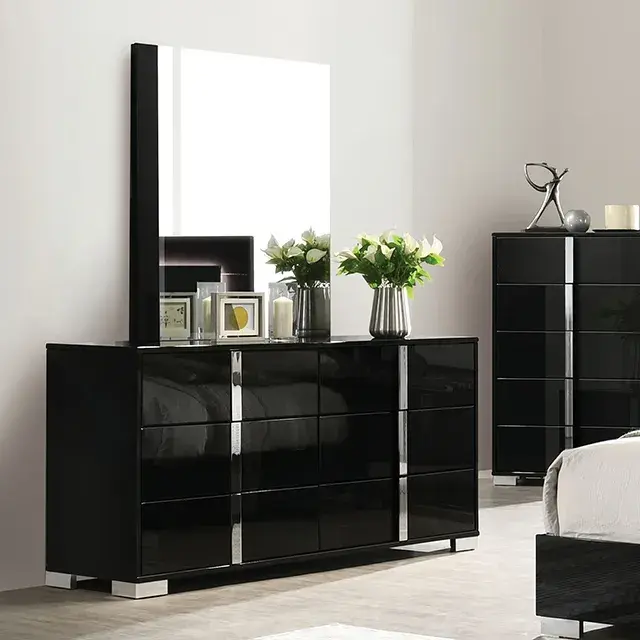 Contemporary Piano Black Nightstand — Nightstand, view 3