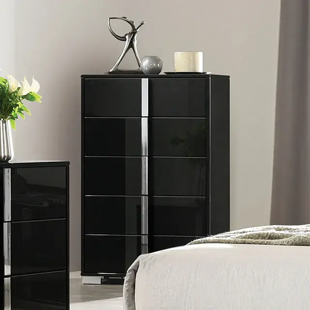 Contemporary Piano Black Nightstand — Nightstand, view 5