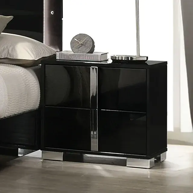 Contemporary Piano Black Nightstand — Nightstand, view 6