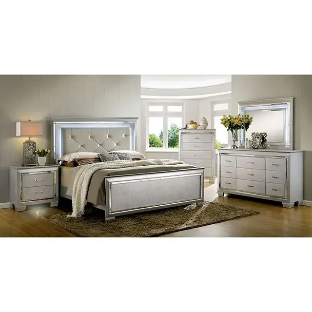 Contemporary Silver Nightstand — Nightstand, view 6
