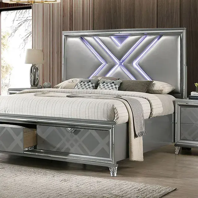 Contemporary Silver Nightstand (Emmeline) — Nightstand, main view