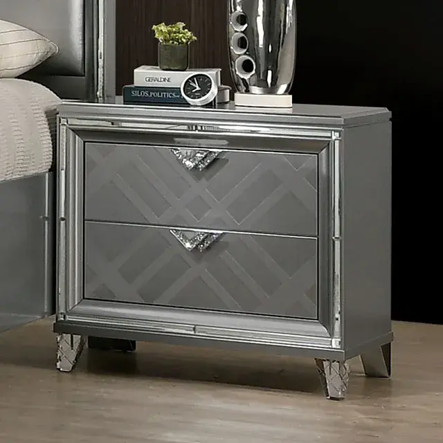 Contemporary Silver Nightstand (Emmeline) — Nightstand, view 2