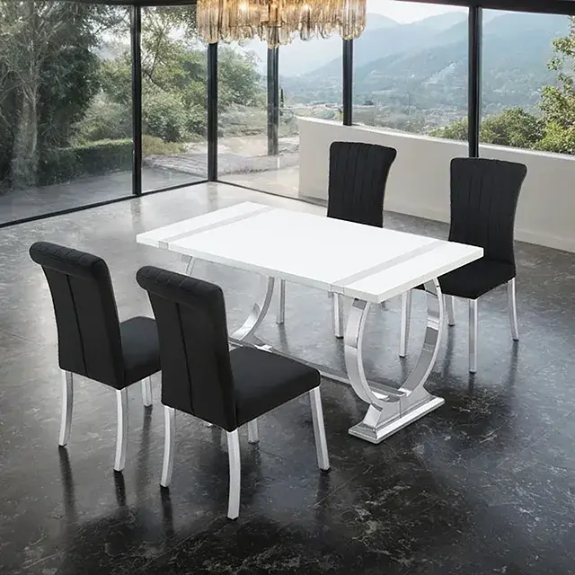 Contemporary Silver/Black Dining Set (Holstebro) — Dining Table, main view