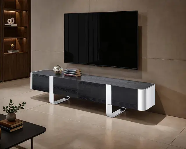 Contemporary Silver/Black TV Console — TV Unit, view 2