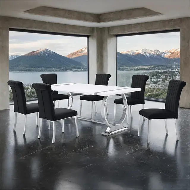 Contemporary Silver/White Dining Set — Dining Table, main view