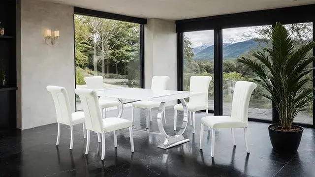Contemporary Silver/White Dining Set — Dining Table, view 3